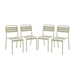 Lot de 4 chaises de jardin acier. 4 places. beige. Amelia. L44 x P52 x H79cm