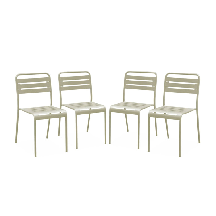 Lot de 4 chaises de jardin acier. 4 places. beige. Amelia. L44 x P52 x H79cm