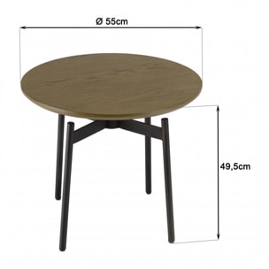 ALMA - Table d'appoint ronde marron foncé 55x55cm pieds métal noir