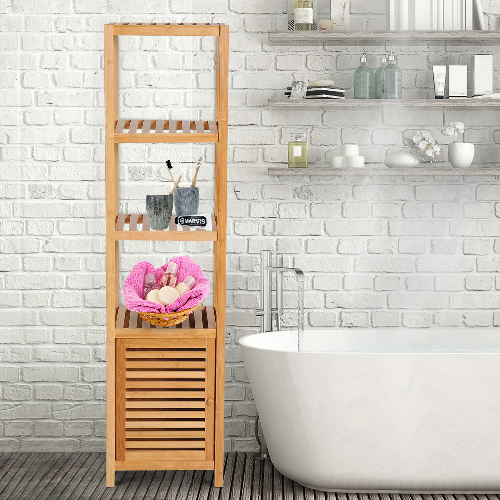 Estantería de Baño de Bambú 36x33x140cm Bambú Natural