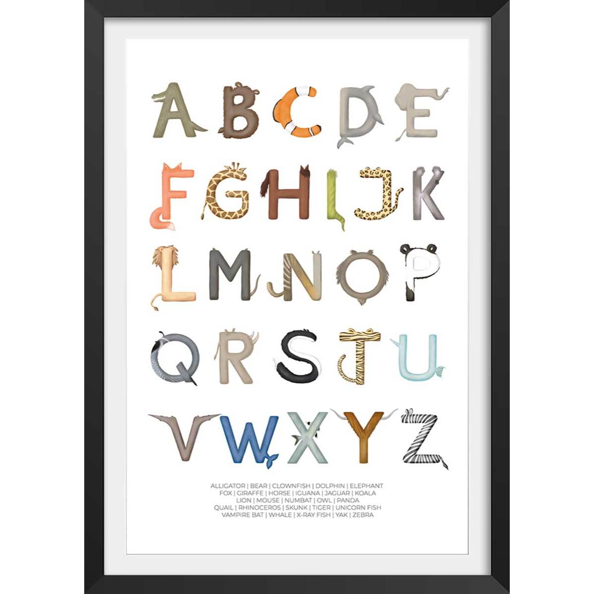 Affiche enfant lettres anglaises  Affiche + cadre en bois - Noir