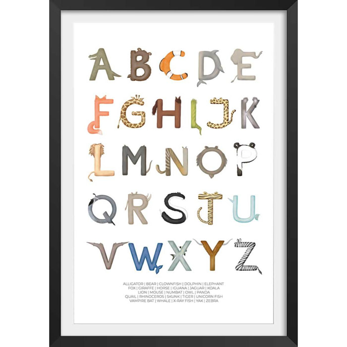 Affiche enfant lettres anglaises  Affiche + cadre en bois - Noir