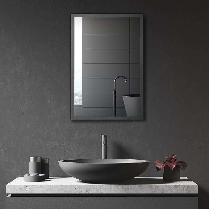 Armoire miroir murale salle de bain toilette dim. 40L x 12l x 60H cm acier inox. noir verre