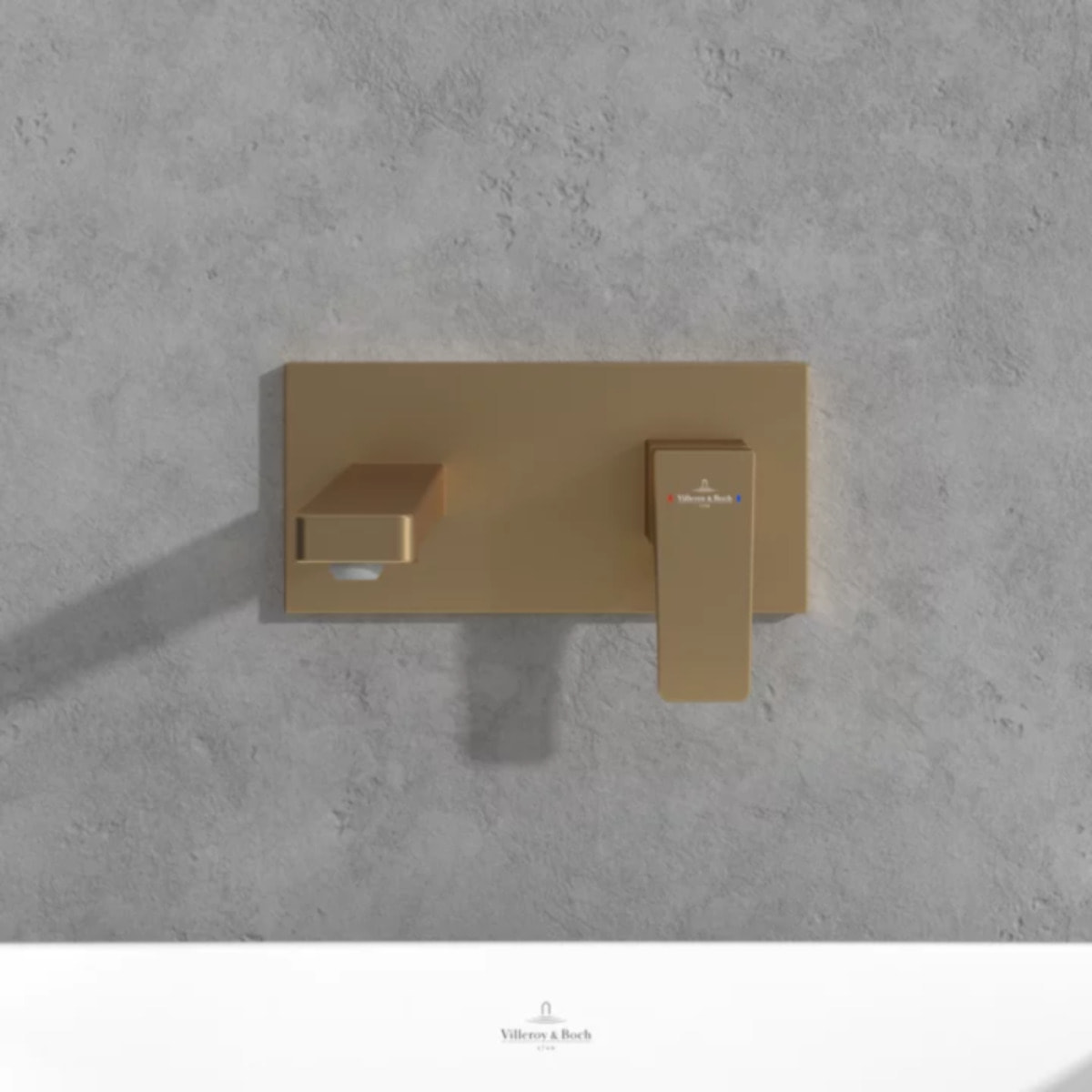 Mitigeur lavabo mural Architectura Square avec vidage Push Open Or brossé + corps encastré