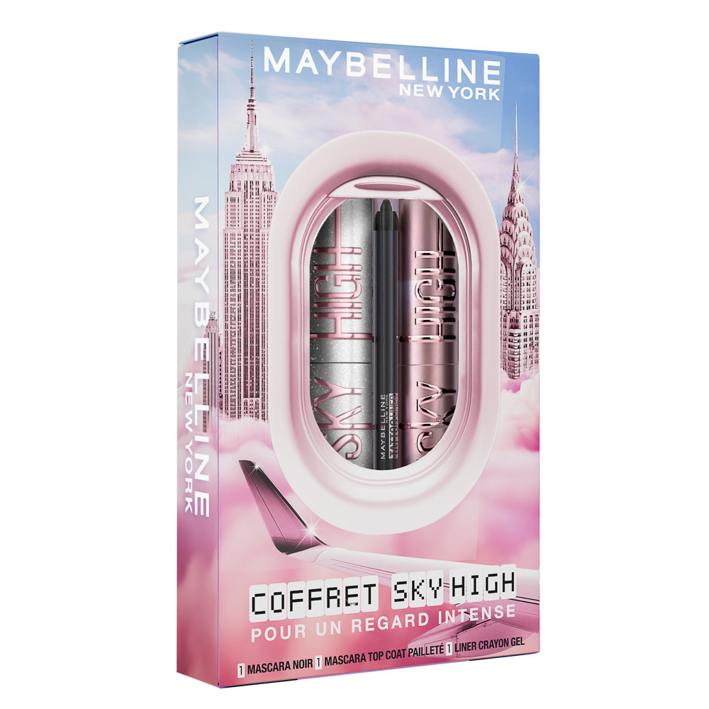 Maybelline New York - Coffret Regard Intense - Liner Crayon Gel + Mascara Very Black + Mascara top coat pailleté - 3 produits
