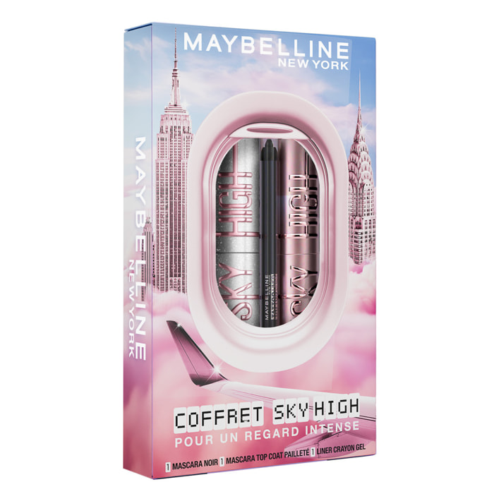 Maybelline New York - Coffret Regard Intense - Liner Crayon Gel + Mascara Very Black + Mascara top coat pailleté - 3 produits
