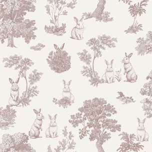 Papier peint lapin toile de Jouy rose blanc