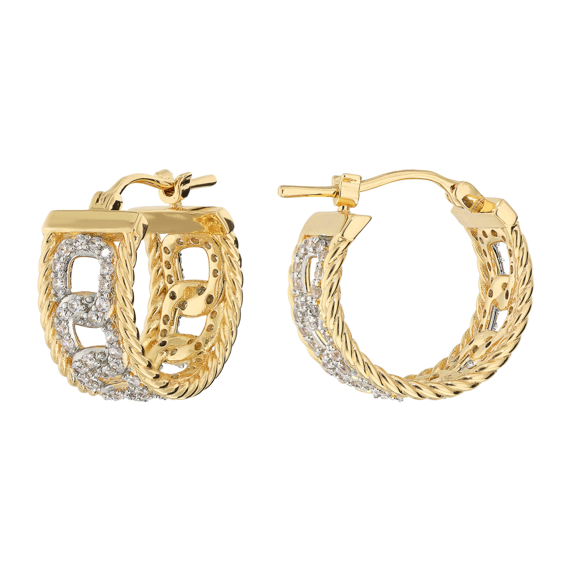 Orecchini a Cerchio Texture Golden con Pavé di Cubic Zirconia