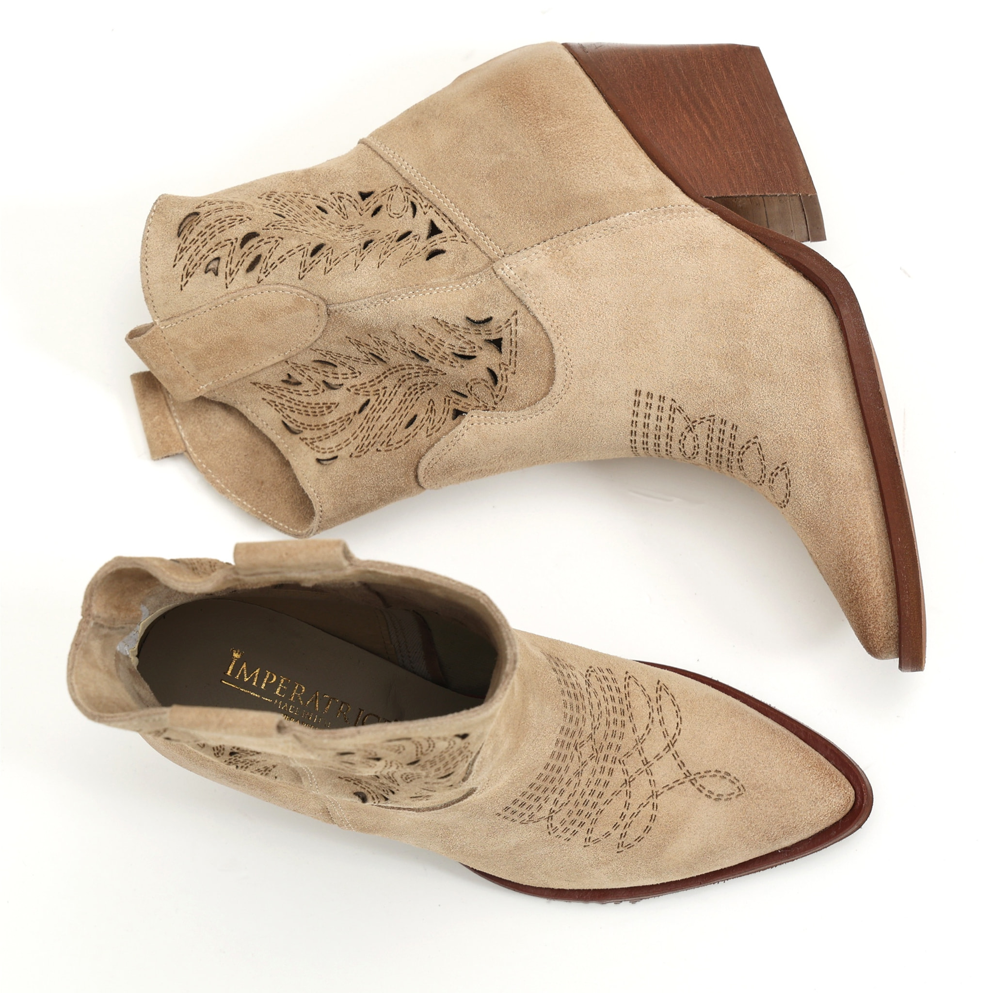 Stivaletti texani in vera pelle scamosciata laserata