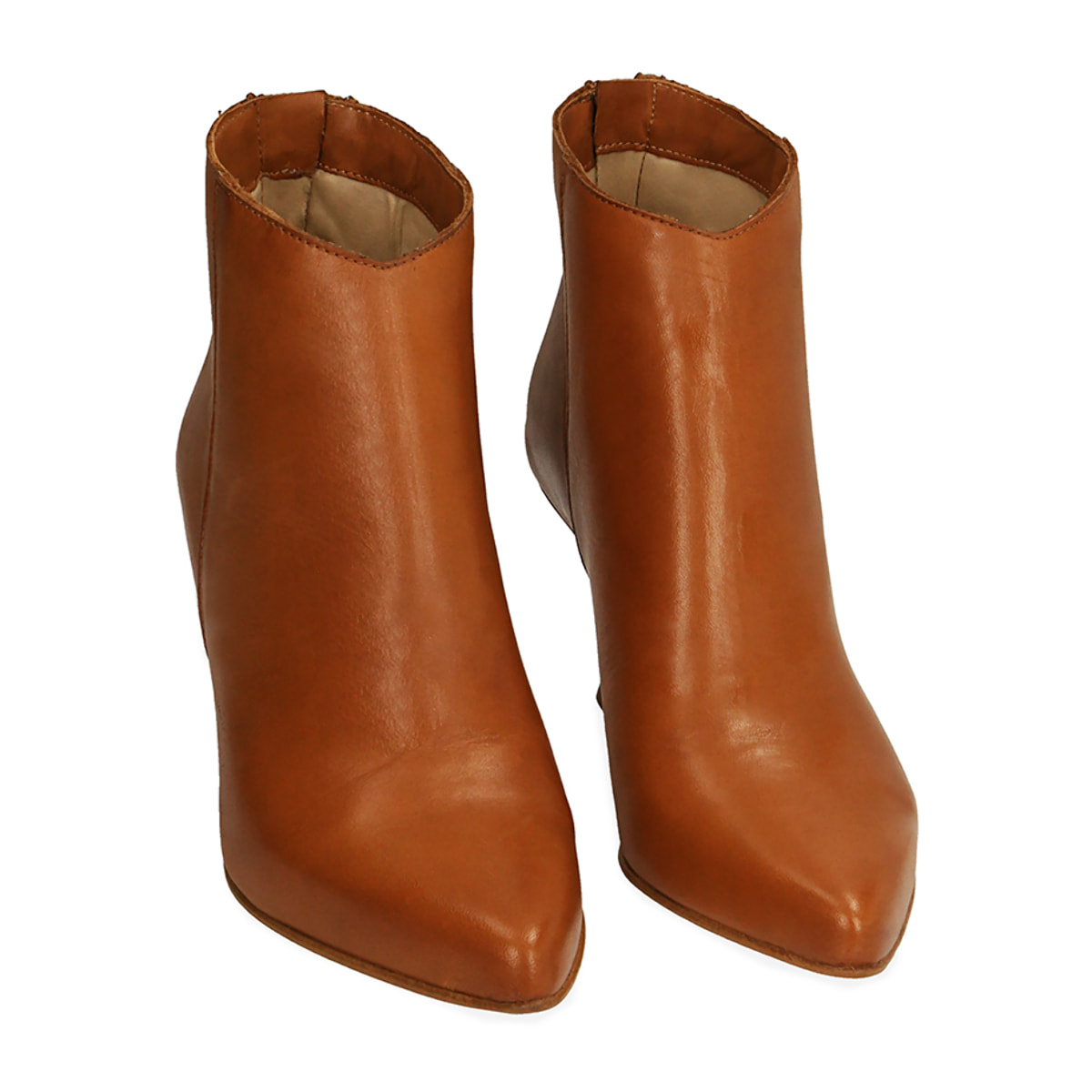 Ankle boots cognac in pelle, tacco 8 cm