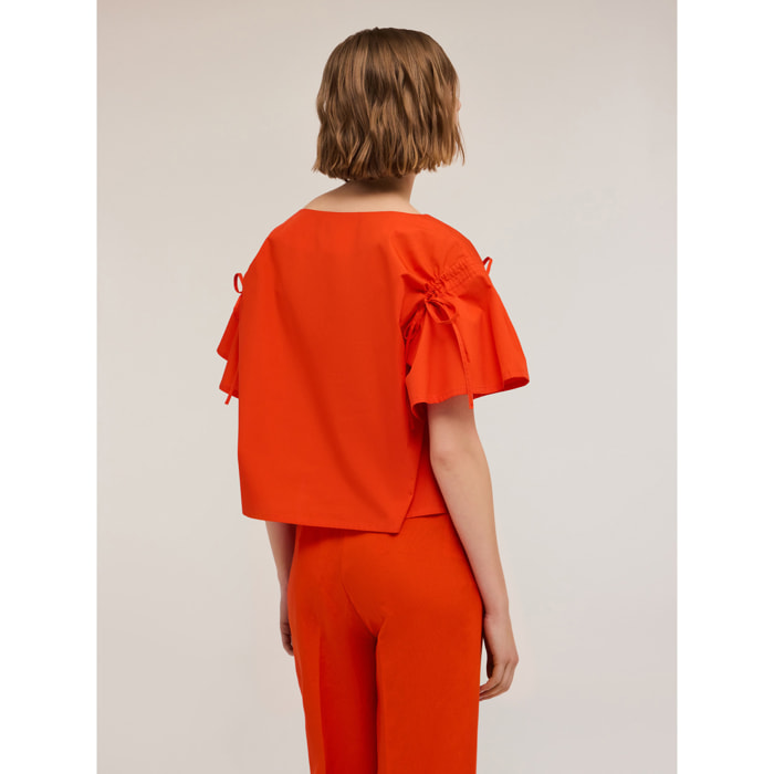 Motivi - Blusa con coulisse sulle maniche - Rosso