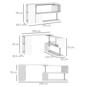 HOMCOM Scrivania Moderna e Angolare per PC, Camera o Ufficio in Legno Bianco con Libreria