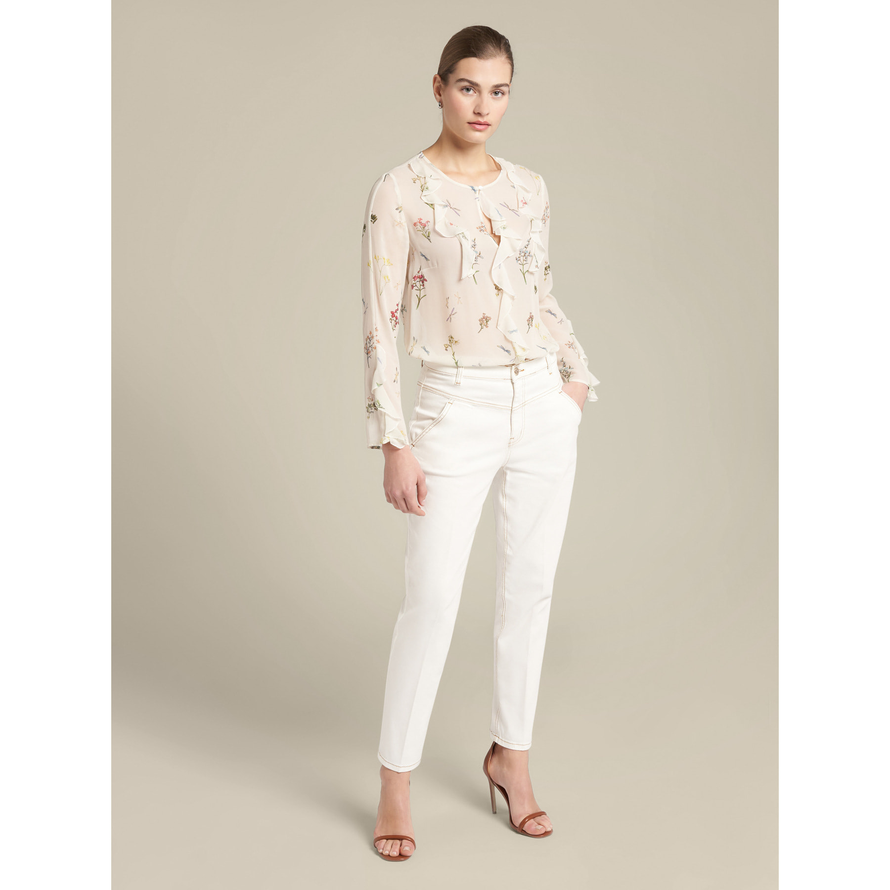 Elena Mirò - Blusa de georgette estampada - Beige