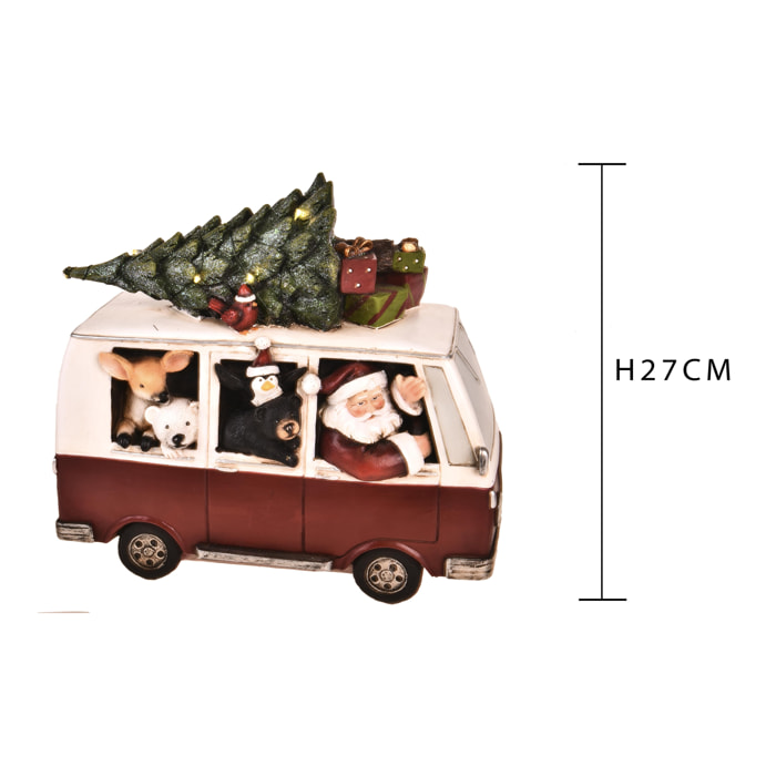 Babbo Natale Su Van Con Luci. Altezza 27 Cm - Pezzi 1 - 30X27X14cm - Colore: Rosa - Bianchi Dino - Articoli Natalizi