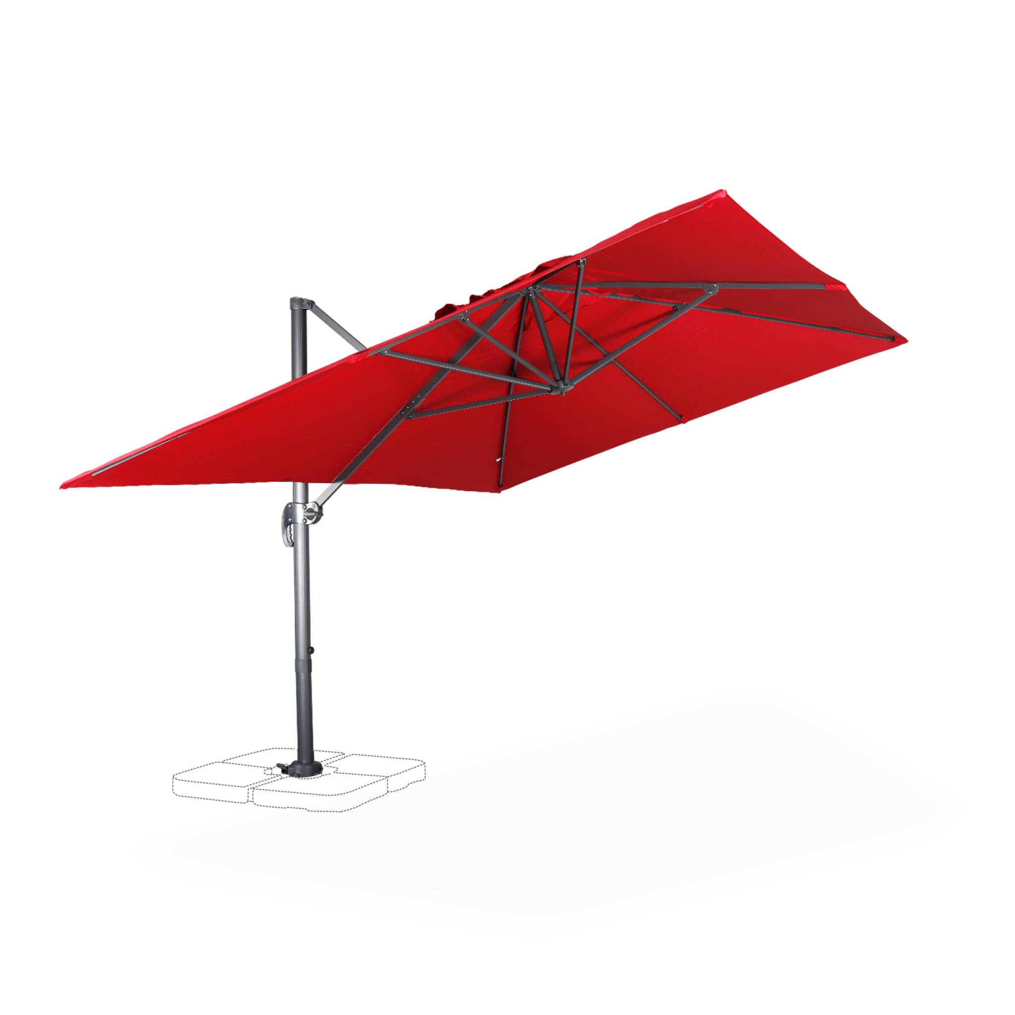 Parasol déporté rectangulaire 3x4m - Wimereux - rouge- Parasol excentré inclinable dans 6 positions. rotatif à 360°.