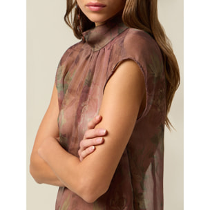 Oltre - Blusa estampada en tejido crepé - Marrón