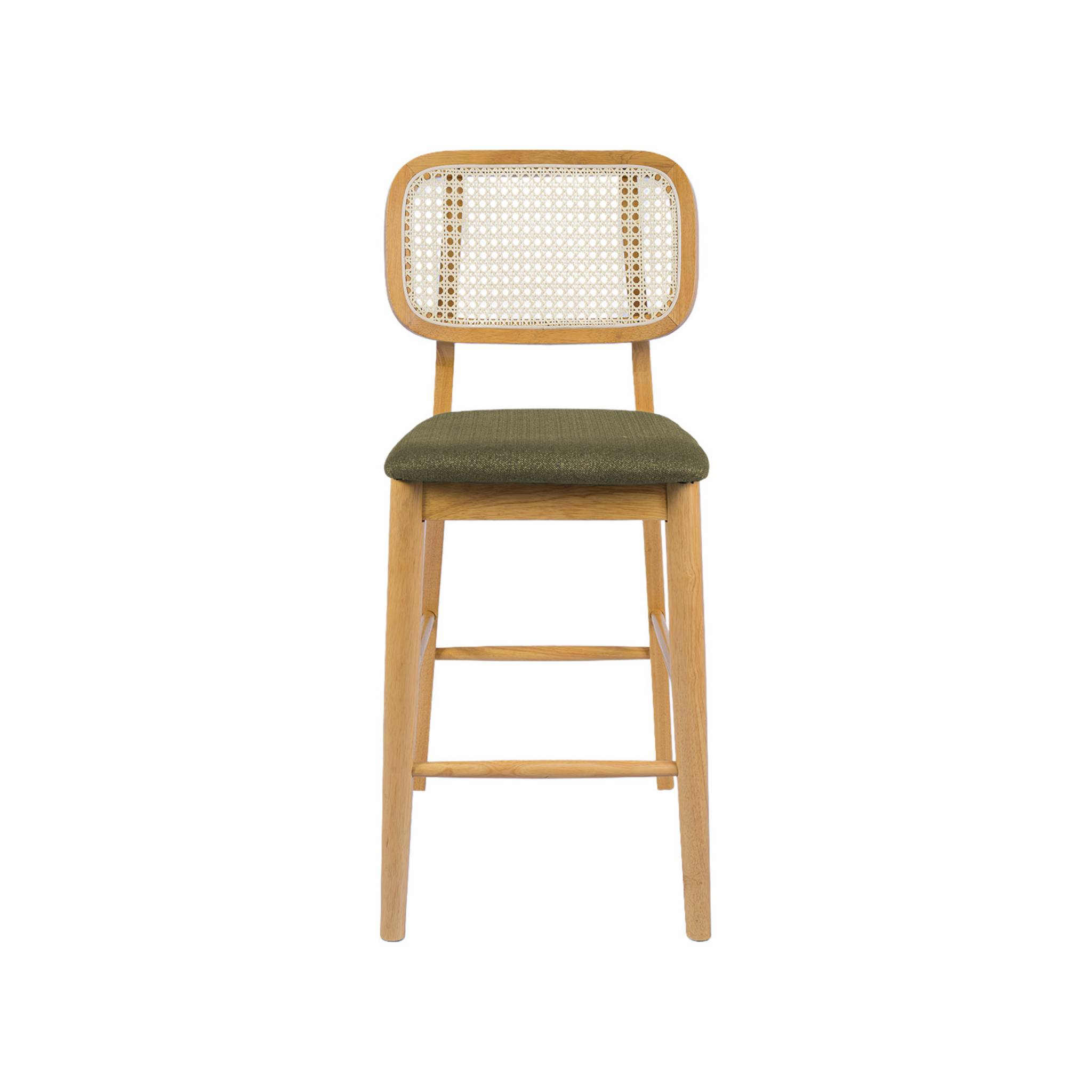 Tabouret de bar bois d'hévéa cannage et tissu 66,5cm (lot de 2) MANI