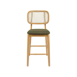 Tabouret de bar bois d'hévéa cannage et tissu 66,5cm (lot de 2) MANI