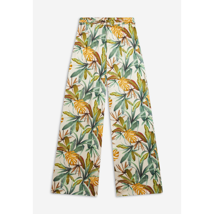 Pantaloni culotte gamba ampia in viscosa stampa tropical