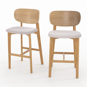 Lot de 2 chaises pour îlot central 66 cm en bois et tissu beige - Aria