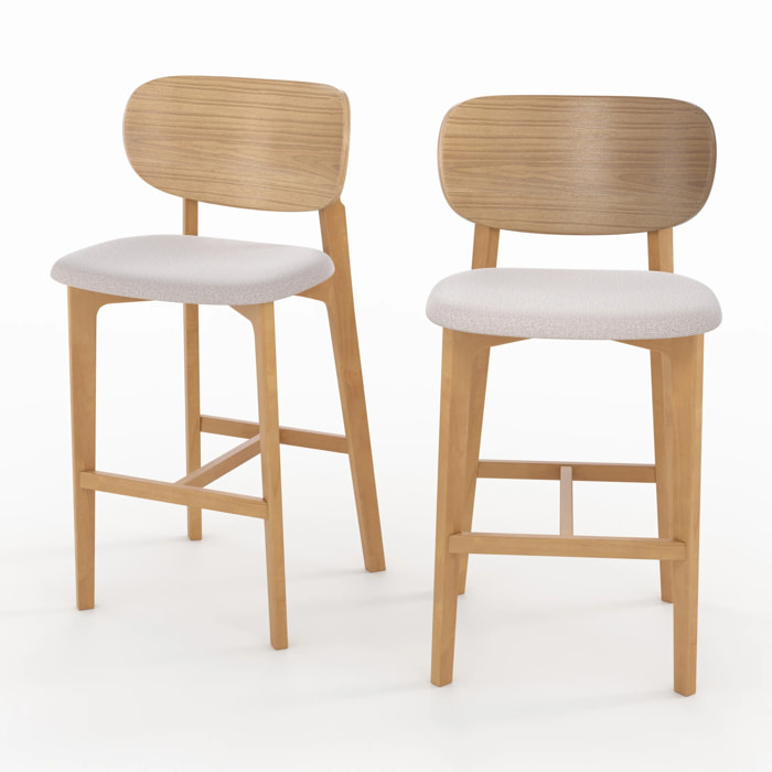 Lot de 2 chaises pour îlot central 66 cm en bois et tissu beige - Aria
