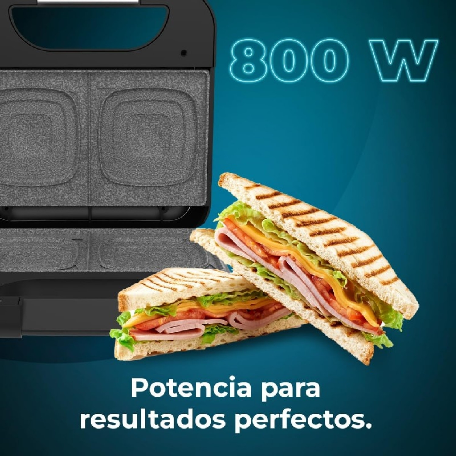 Sandwichera Rock'nToast Square +, 800W de Potencia, Placas cuadradas, Revestimie