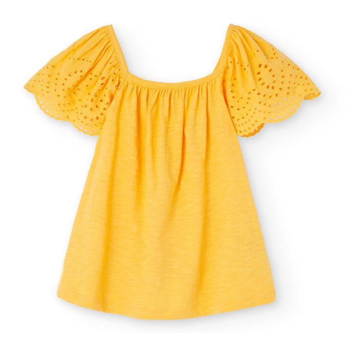 Camiseta niÃ±a, algodÃ³n, mangas cortas, amarillo