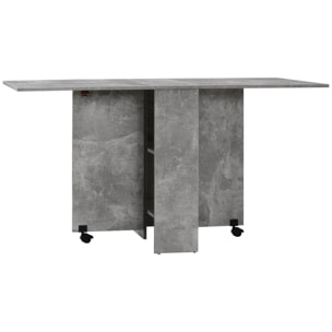 Table pliante sur roulettes 140L x 75l x 74H cm 2 étagères intégrées panneaux effet béton ciré