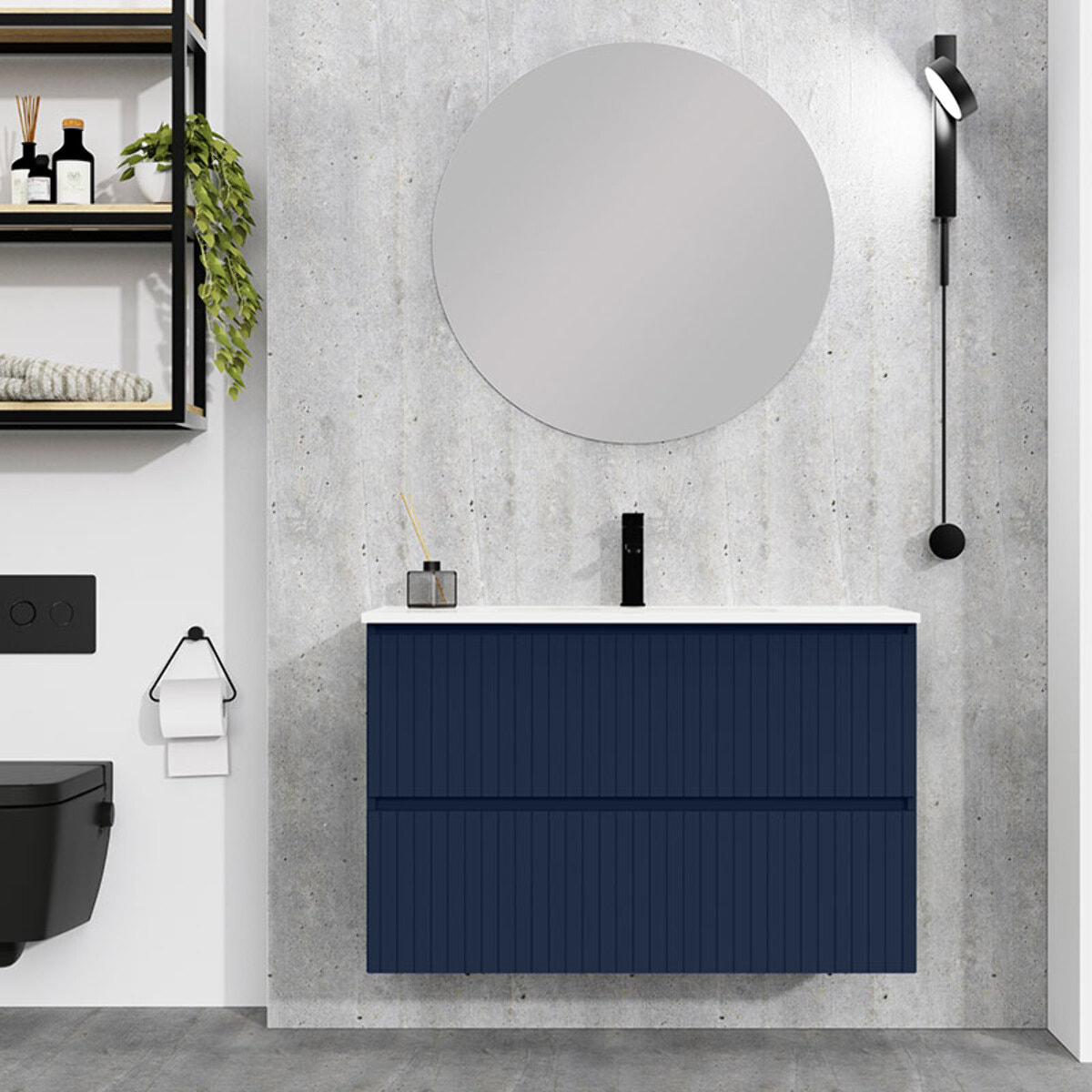 Conjunto de Baño Miya | Mueble de Baño Suspendido | 100 cm Azul| Dos Cajones | Lavabo Encastrado | No incluye Espejo | Alday