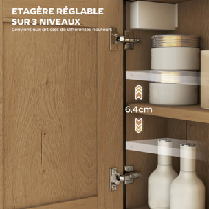 Armoire miroir murale salle de bain - 2 portes, étagère, niche - acier noir effet bois