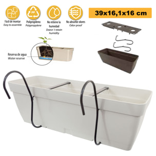 Jardinera 40 cm con soporte de fijación curvo