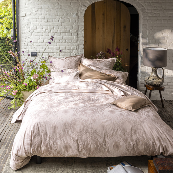 Housse de couette imprimée en satin de coton bio, SHALIMAR, Rosee