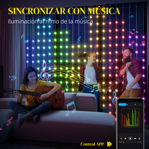 Cortina de Luces 3x3 m Cortina LED Inteligente con 400 Luces LED RGBIC Sincronización Musical Control Remoto y App Efectos Colores Personalizables para Interior Dormitorio