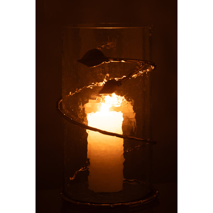 J-Line vase Feuillelong - verre//acier - transaprent/or - 34 cm de hauteur