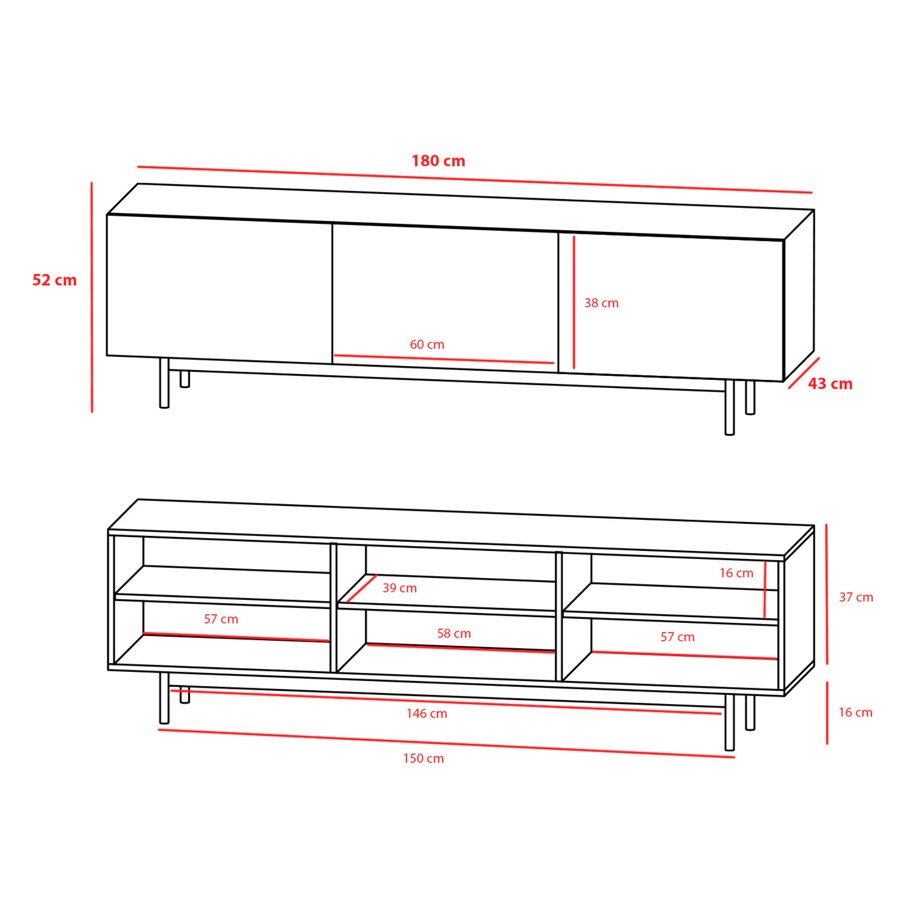 Bajo tv 3 puertas Printed roble-blanco 52x180x44 cm