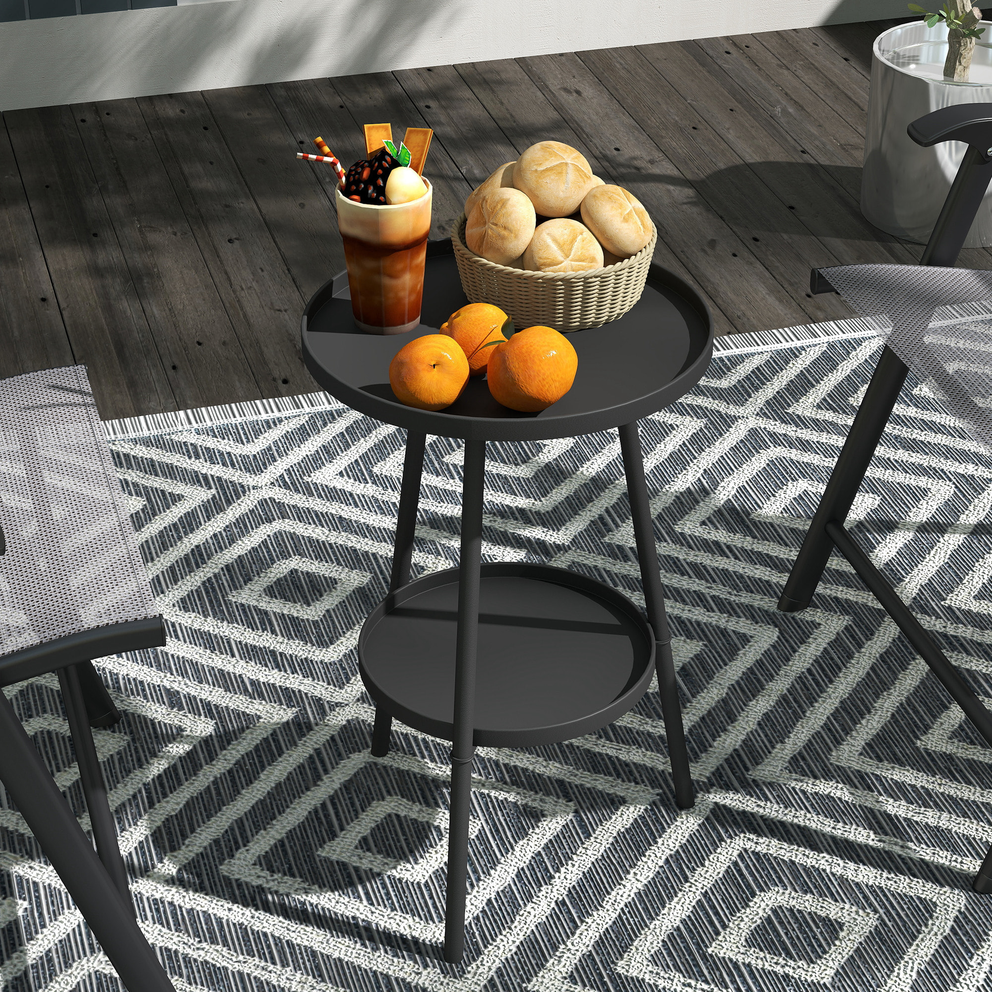 Mesa de Jardín Redonda de 2 Niveles Mesa de Terraza Exterior Ø32x51 cm con Bandeja Inferior y Estructura de Metal para Exterior e Interior Negro