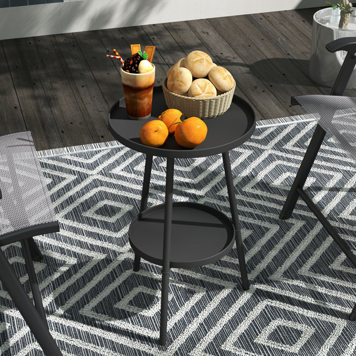 Mesa de Jardín Redonda de 2 Niveles Mesa de Terraza Exterior Ø32x51 cm con Bandeja Inferior y Estructura de Metal para Exterior e Interior Negro
