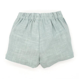 Bermuda de lino verde. Bolsillos falsos y botones, cintura elastica.