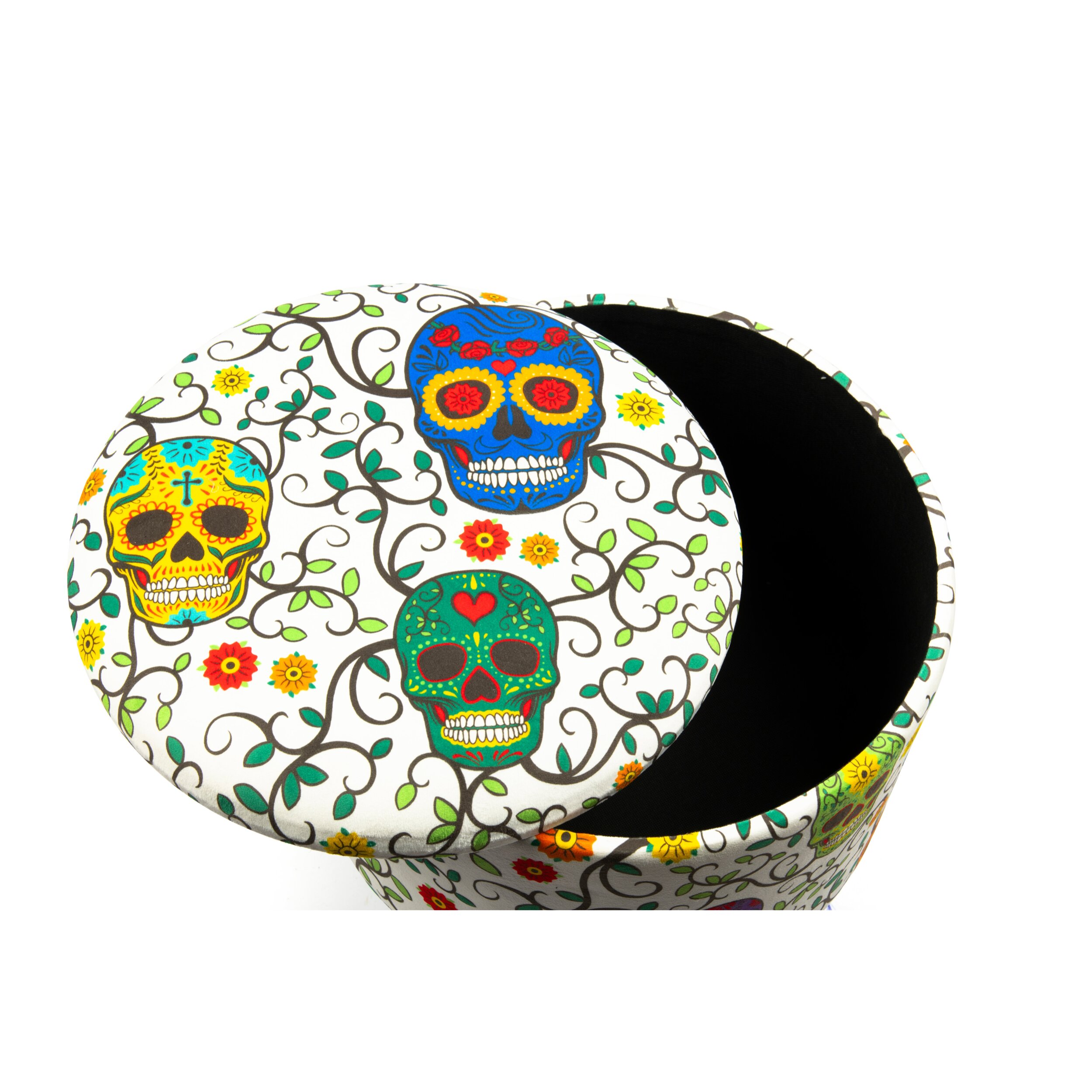 Pouf contenitore Excelsa Calavera in velluto e legno 38x38x45 cm multicolore