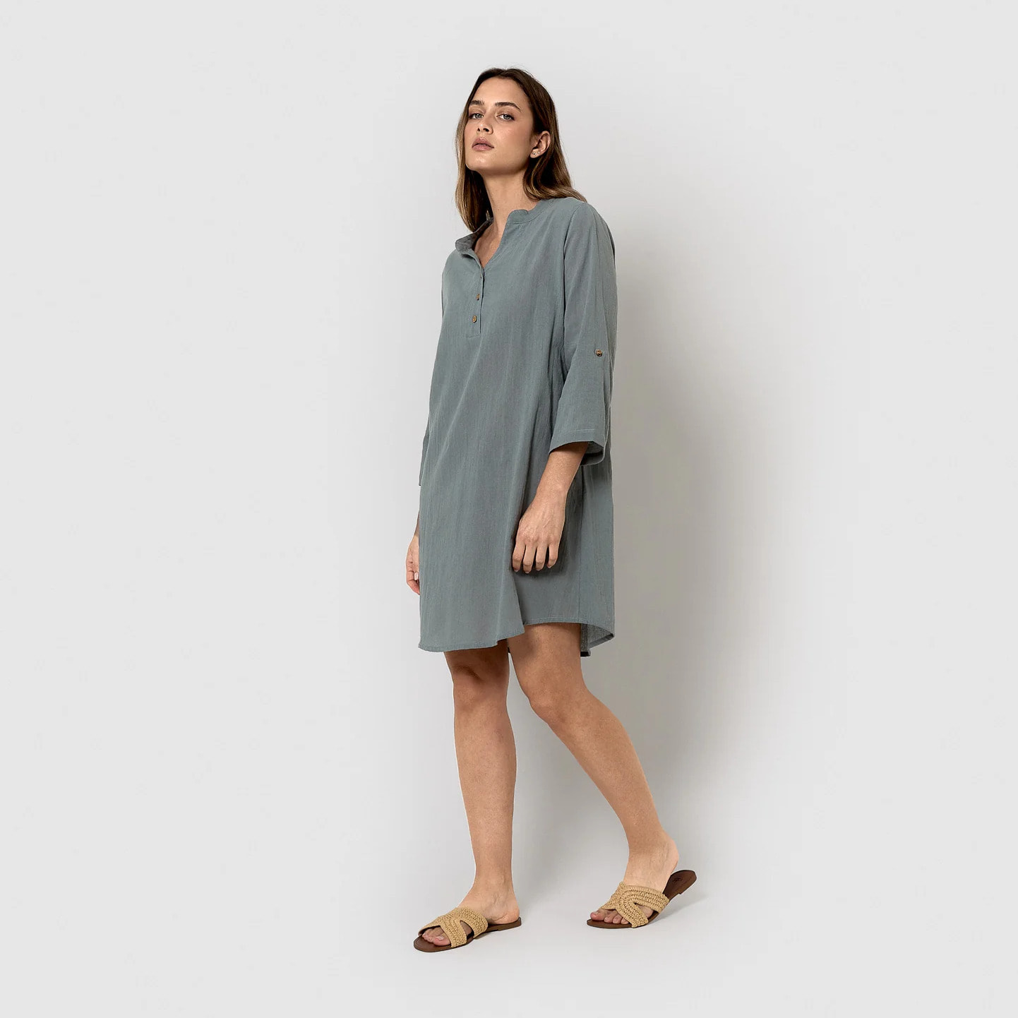 Vestido corto algodón liso índigo