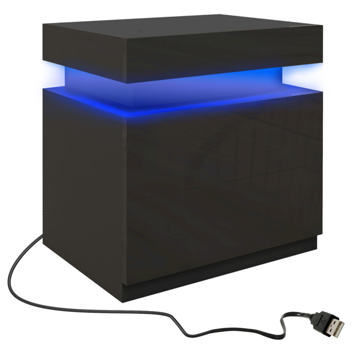 Mesita de Noche con Luces LED Mesilla de Noche con 2 Cajones y Control Remoto Mesa de Noche para Dormitorio Salón 45x35x52 cm