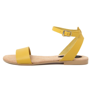 Sandali Flat Made in Italy in pelle colore Giallo, Altezza tacco 1,2 cm