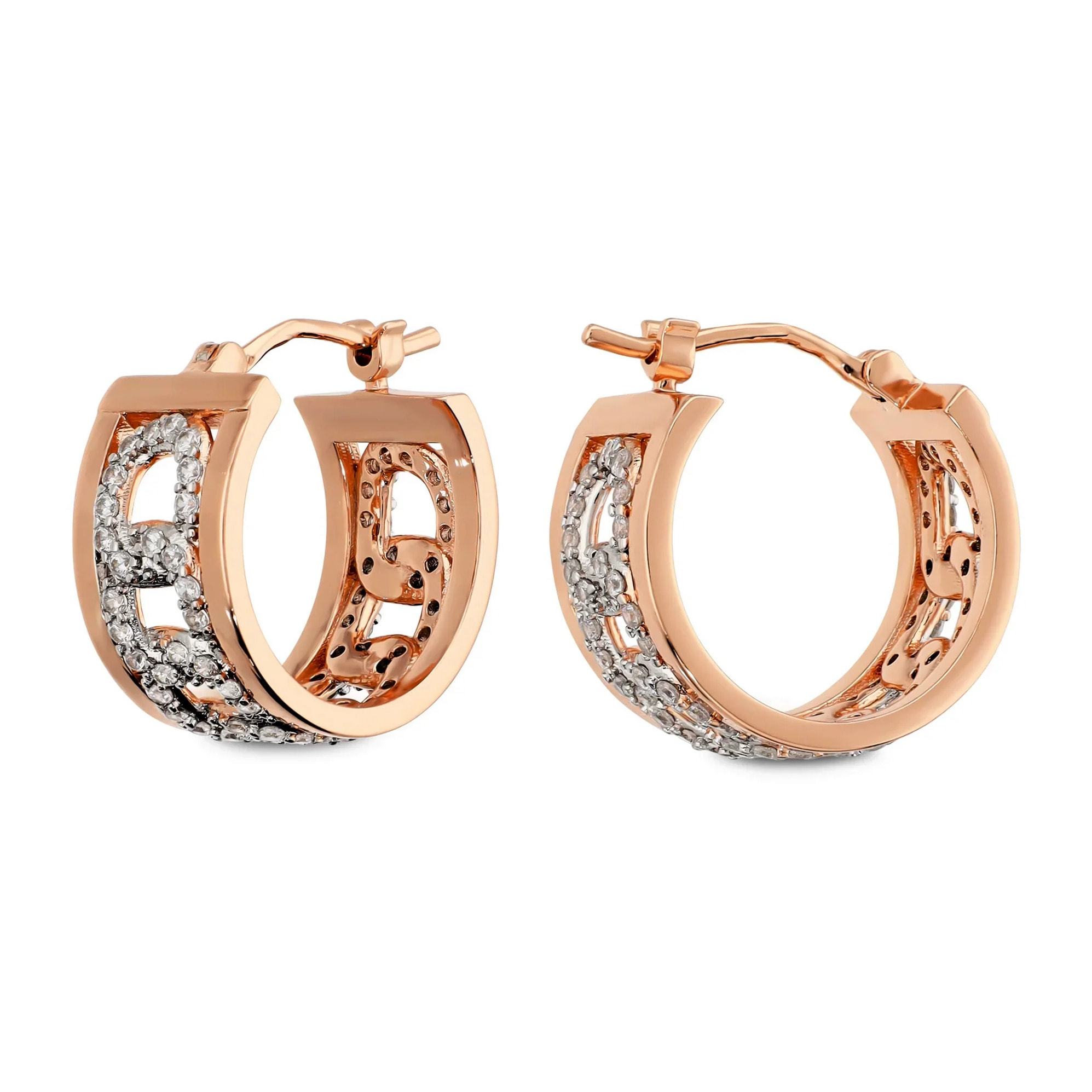 Orecchini a Cerchio Maglia Grumetta con Pavé di Cubic Zirconia placcati Oro Giallo 18Kt