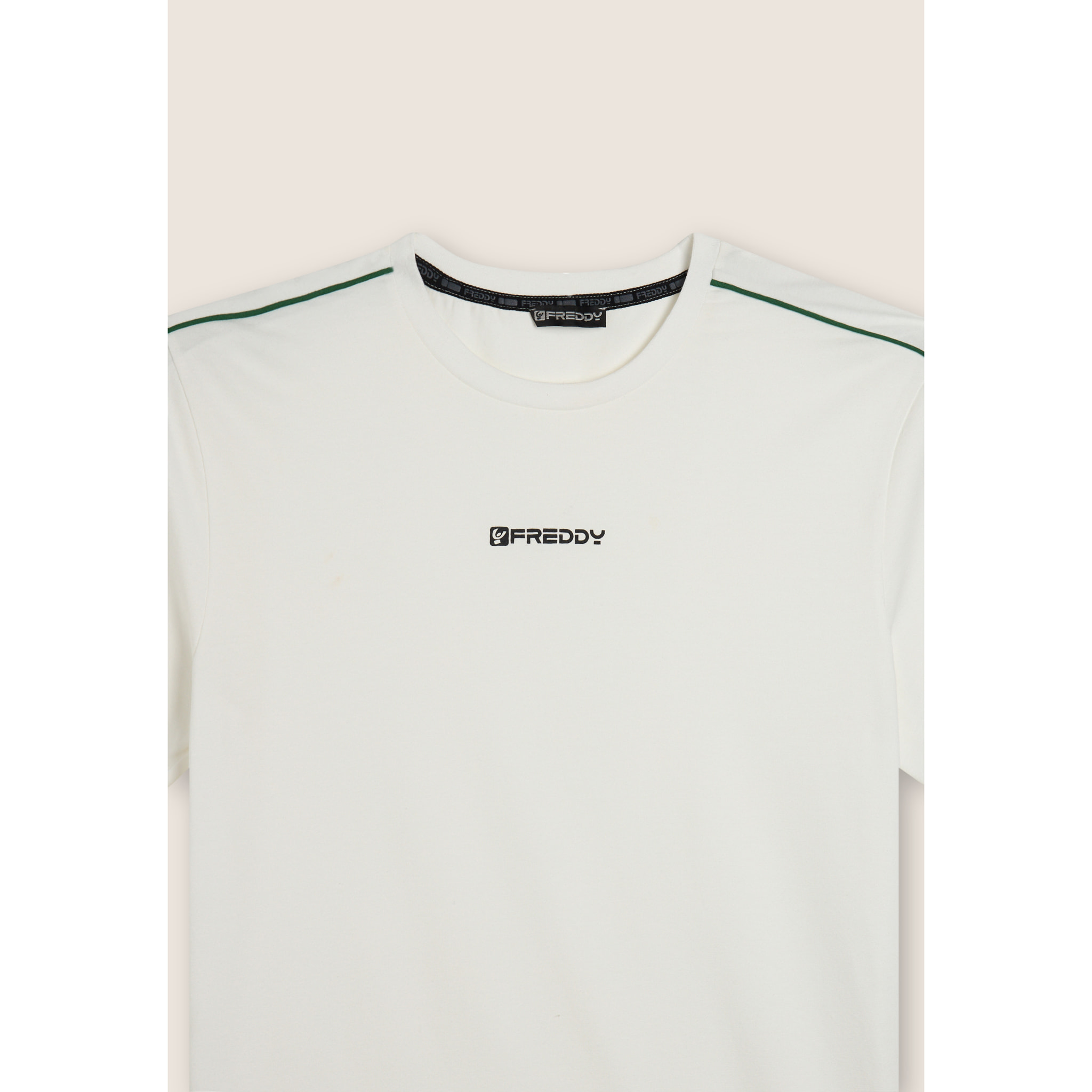 T-shirt in jersey stretch con cuciture in contrasto