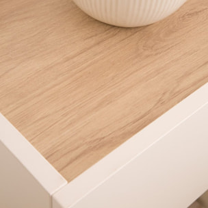 Table de chevet Canes -tableau technique stratifié-couleur blanc mat/naturel 40 x 60 x 35 cm