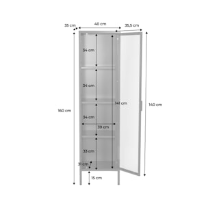 Buffet. vaisselier acier et verre trempé 1 porte 160cm beige - Arkansas