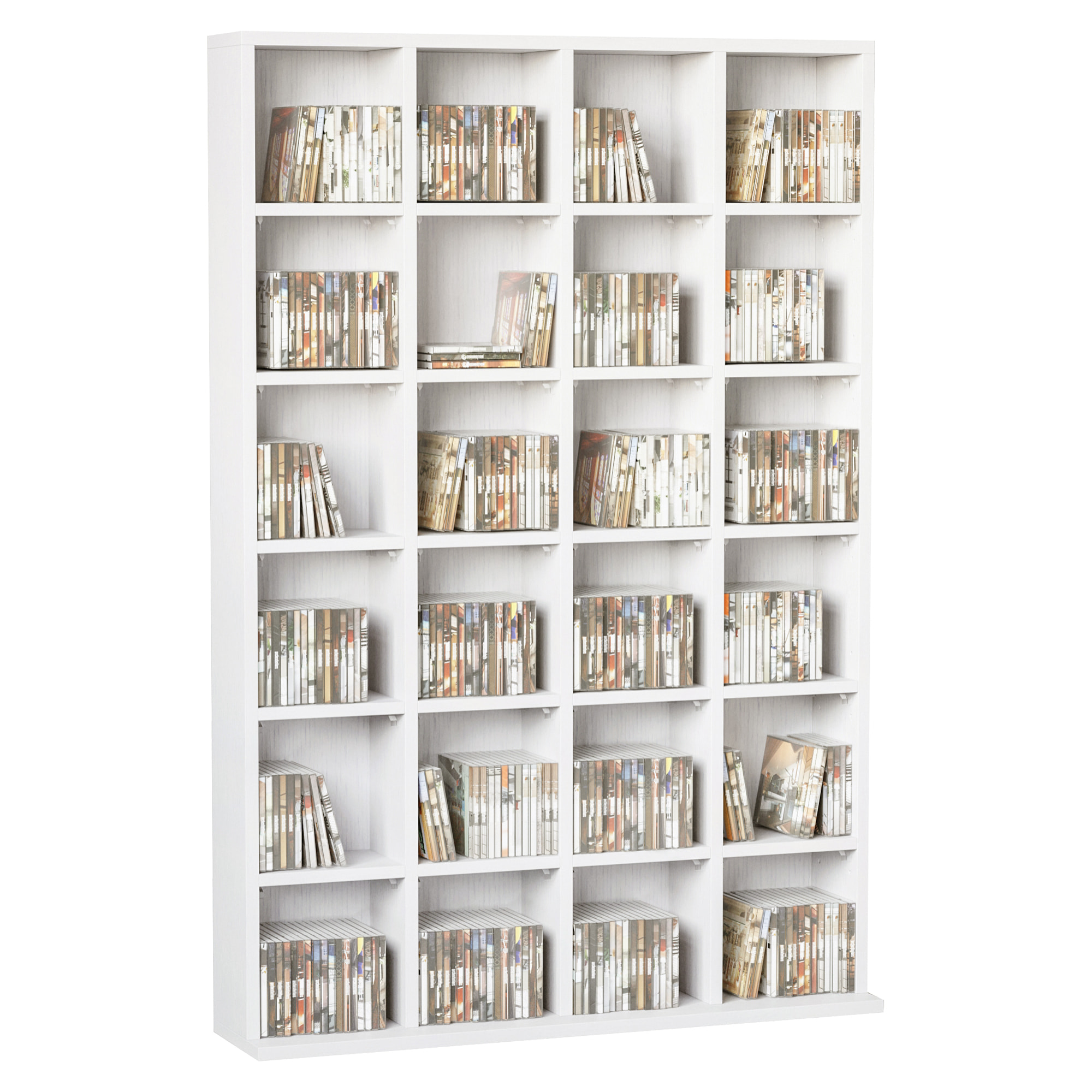 Étagère rangement CD/DVD meuble de rangement pour 480 CDs 24 compartiments réglables en hauteur 89 x 20 x 130 cm blanc