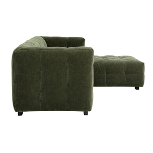 Canapé d'angle droit design 3 places en tissu effet velours vert kaki CORTO
