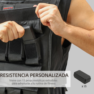 Chaleco Lastrado 15kg Chaleco de Lastre Ajustable con 15 Paquetes de Peso Banda Reflectante Chaleco Peso para Entrenamiento Fuerza Jogging Crossfit Negro