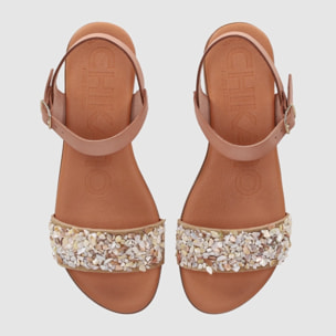 Sandalias de Piel - Beig - Tacón: Bajo